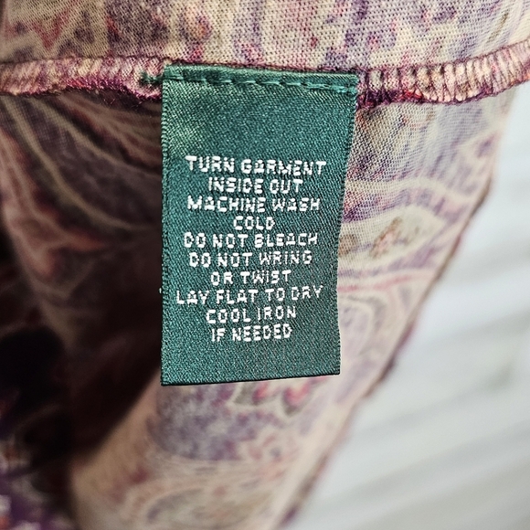 Lauren Ralph Lauren Cotton Paisley V-Neck Top Size XL Burgundy Red Casual Boho - Picture 14 of 14